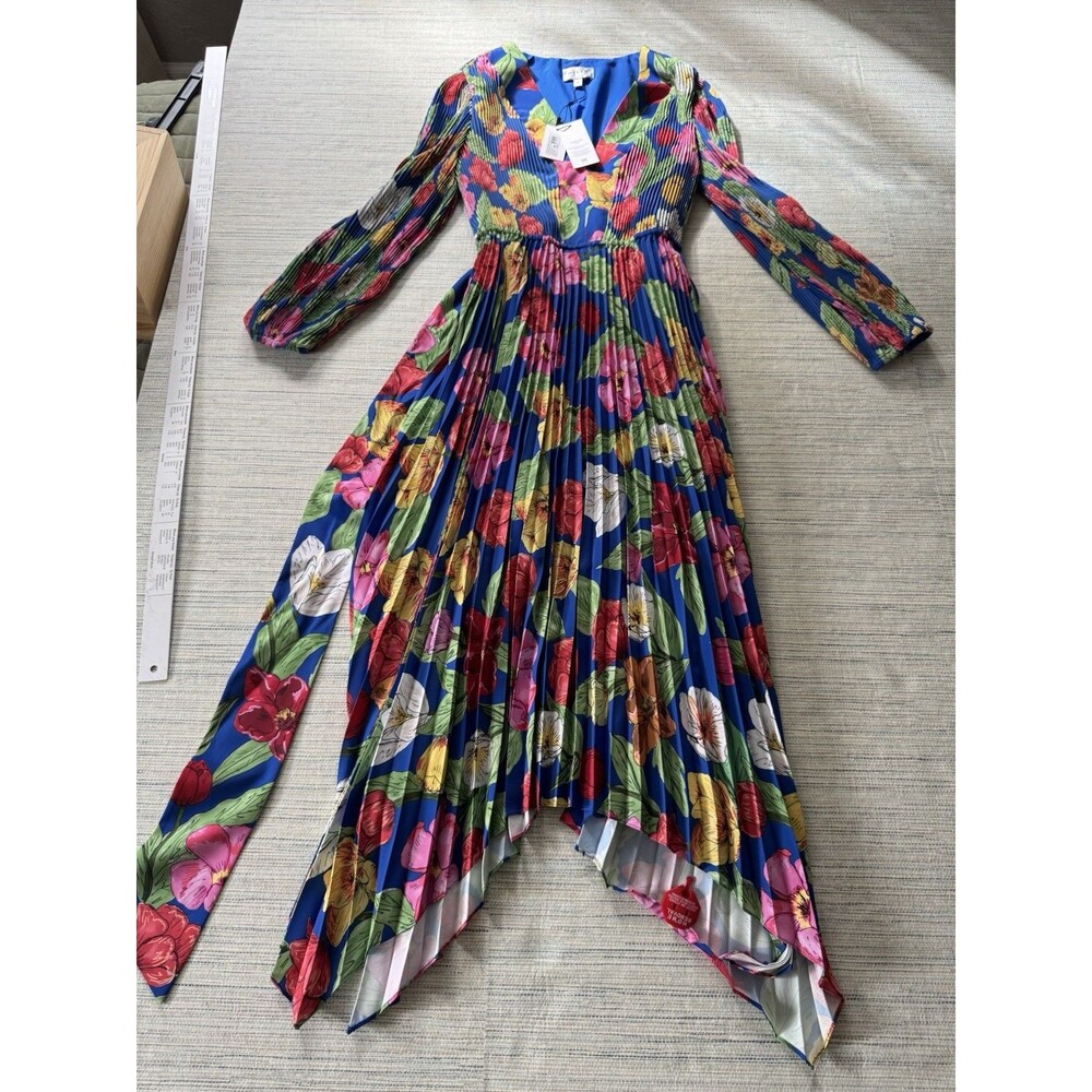 Milly Designer Dress Floral Pleated Tie Liora Tulip Rosette NWT Size Small - Picture 9 of 9